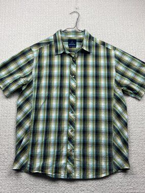 Prana Button Up Shirt Blue / Green Plaid Pearl Snap Western Cowboy Men Sz M